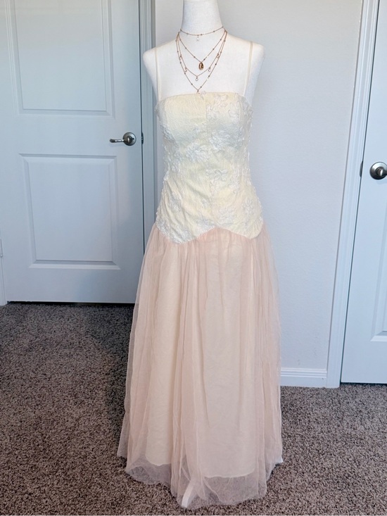 Dresses & Skirts - Strapless Two-Tone Lace & Tulle Maxi Dress in Cream and Blush